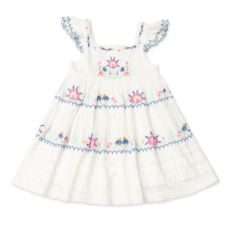 NANETTE DRESS, PEARL WITH EMBROIDERY