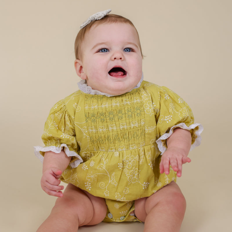 SKYE ROMPER, MISTED YELLOW EMBROIDERY