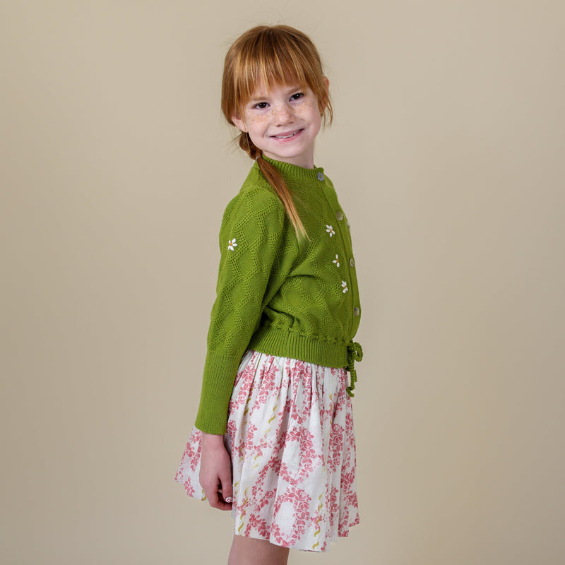 MOSS CARDIGAN, OLIVE GREEN AND OPALINE