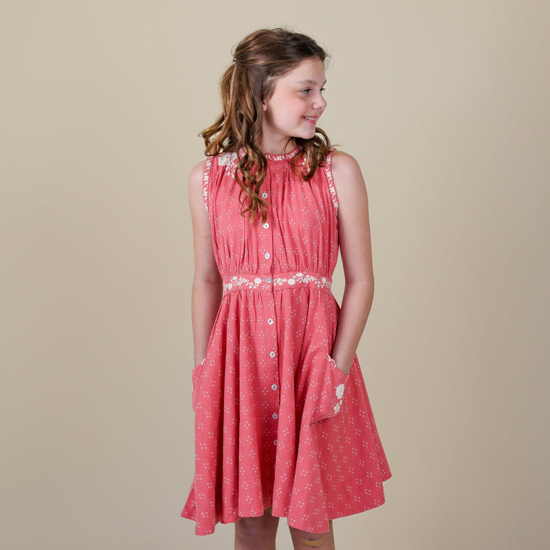 CLAUDETTE DRESS, CORAL CROSSSTITCH