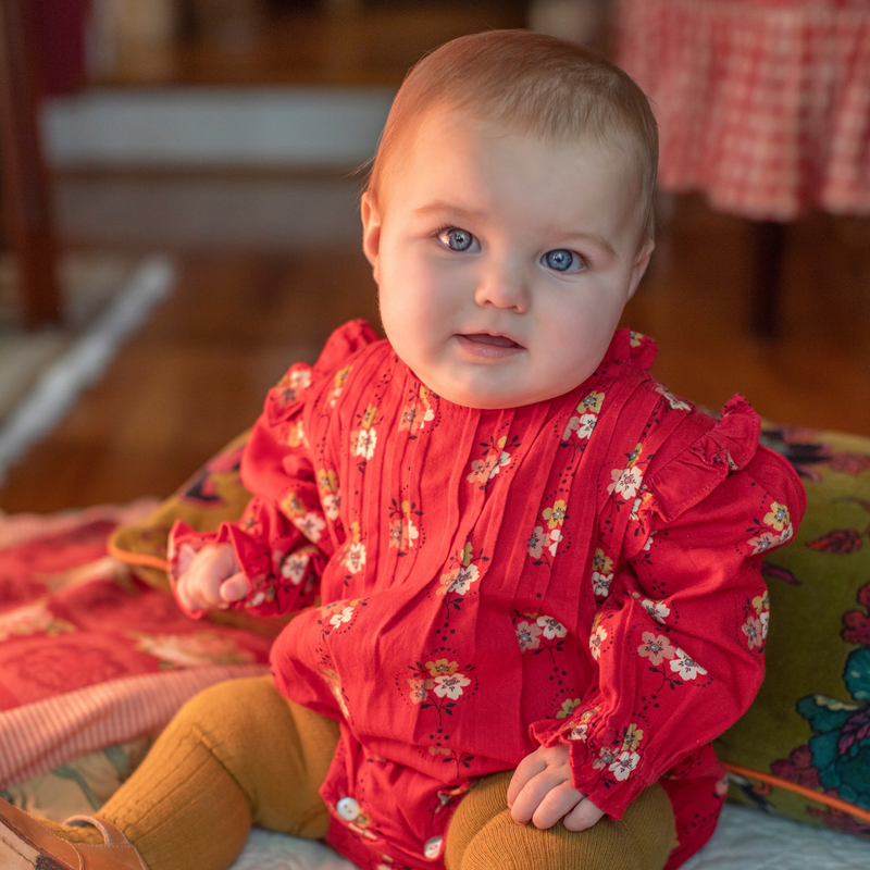 LITTLE LOLA ROMPER, CHERRY RED FLORAL