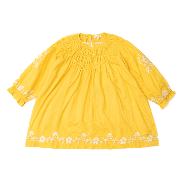 TULIP DRESS, MISTED YELLOW WITH EMBROIDERY