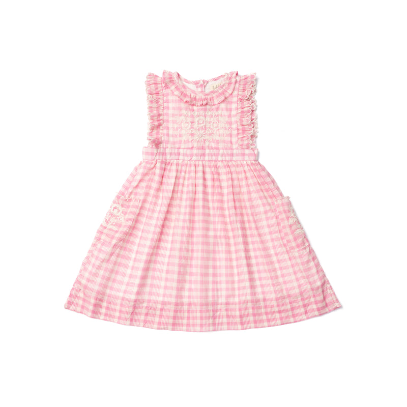 CLOVER DRESS, PINK PICNIC PLAID with EMBROIDERY