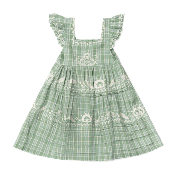 NANETTE DRESS, GARDEN PLAID WITH EMBROIDERY