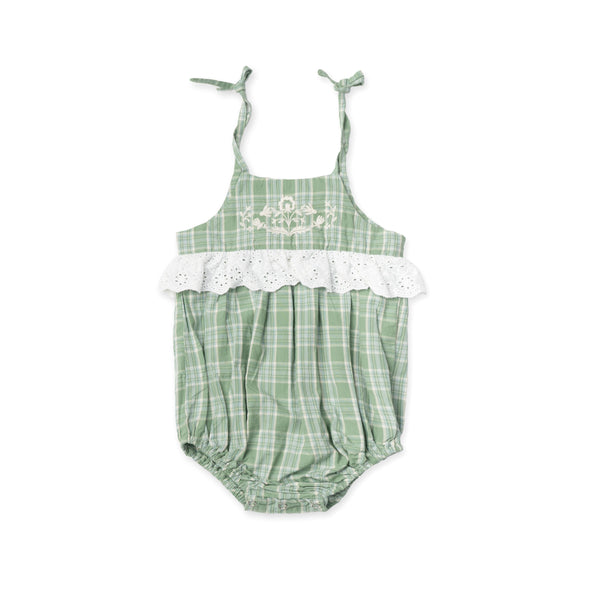 SUMMER FLORA ROMPER, GARDEN PLAID WITH EMBROIDERY