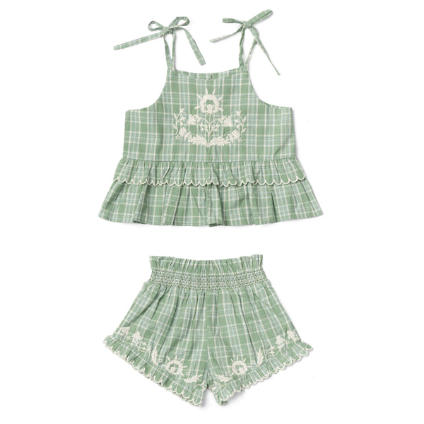 SUMMER BLOSSOM SET, GARDEN PLAID WITH EMBROIDERY