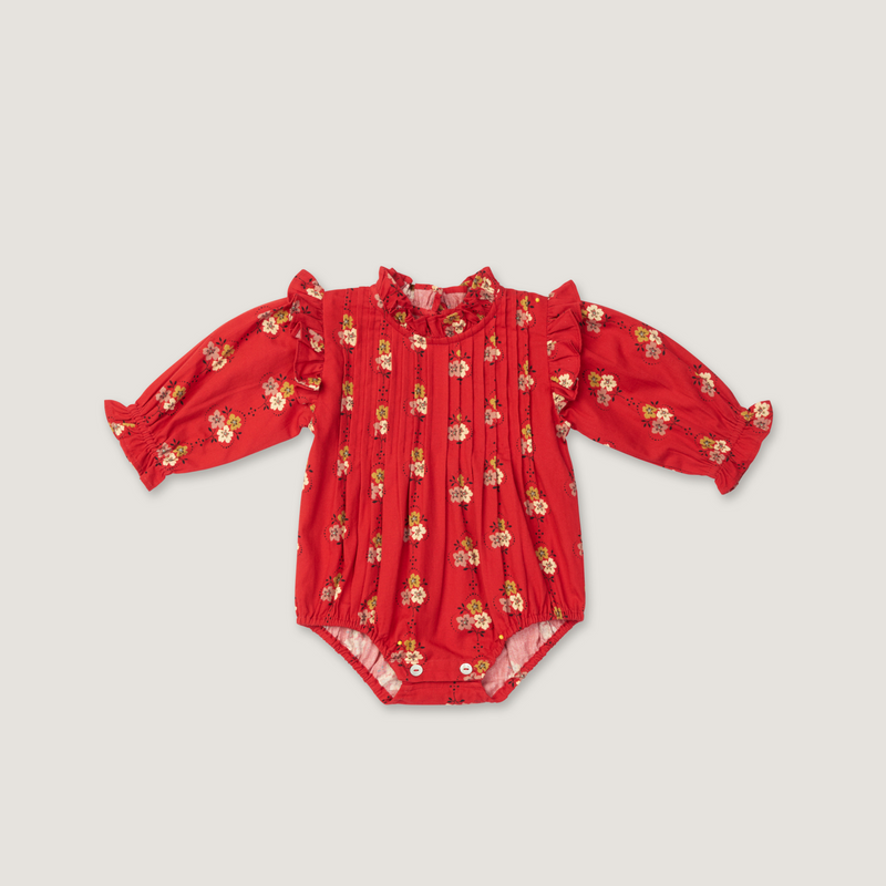 LITTLE LOLA ROMPER, CHERRY RED FLORAL