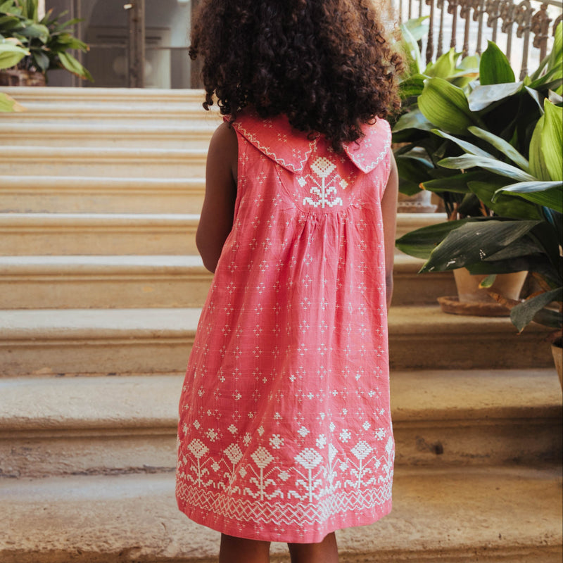 SOFIA DRESS, CORAL CROSSSTITCH