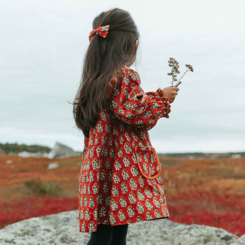 TULIP DRESS, RED BLOCK PRINT