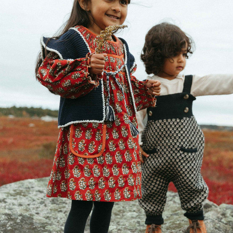 TULIP DRESS, RED BLOCK PRINT