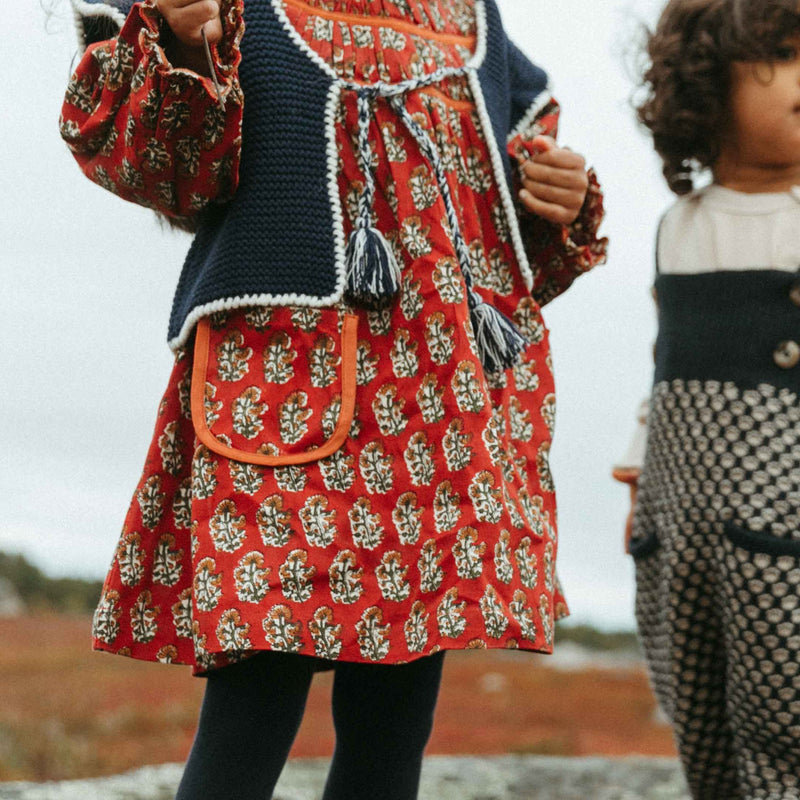 TULIP DRESS, RED BLOCK PRINT