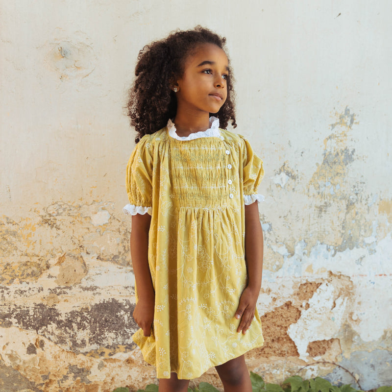 SKYE DRESS, MISTED YELLOW EMBROIDERY