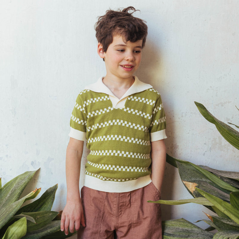 AMES SWEATER, OLIVE GREEN AND OPALINE