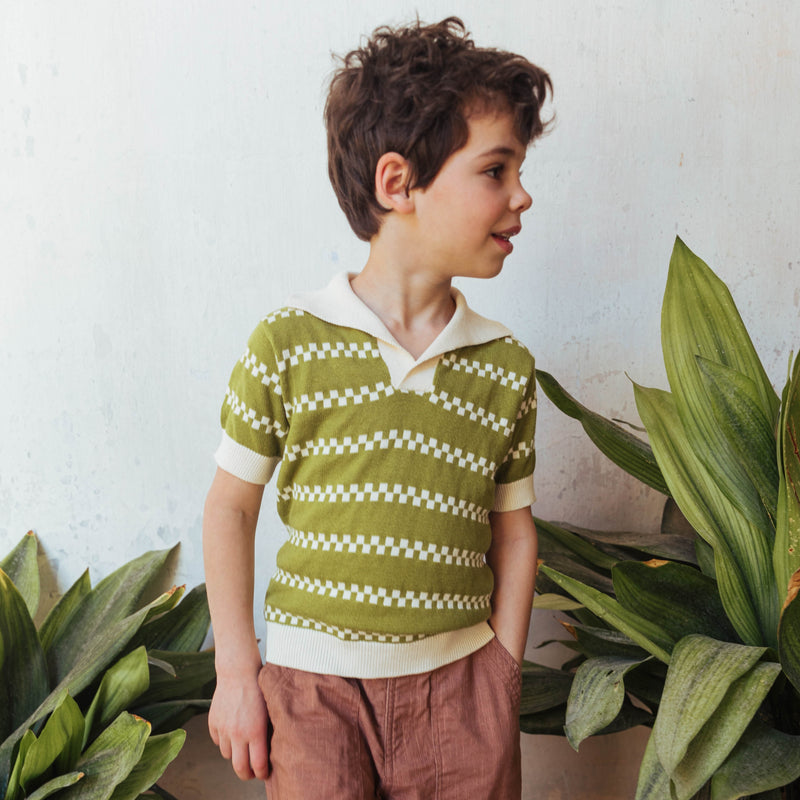 AMES SWEATER, OLIVE GREEN AND OPALINE