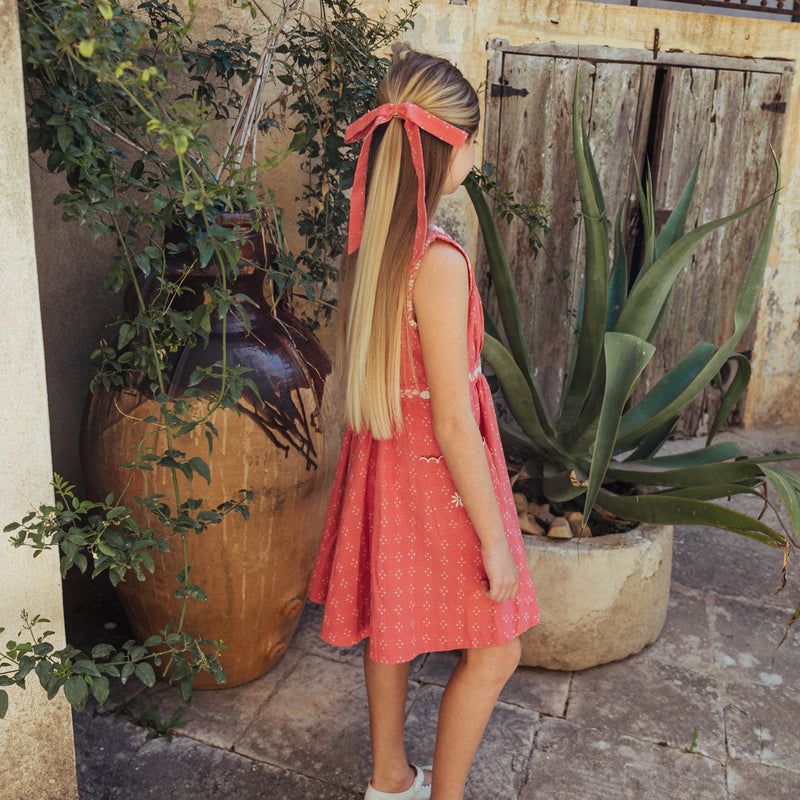 CLAUDETTE DRESS, CORAL CROSSSTITCH