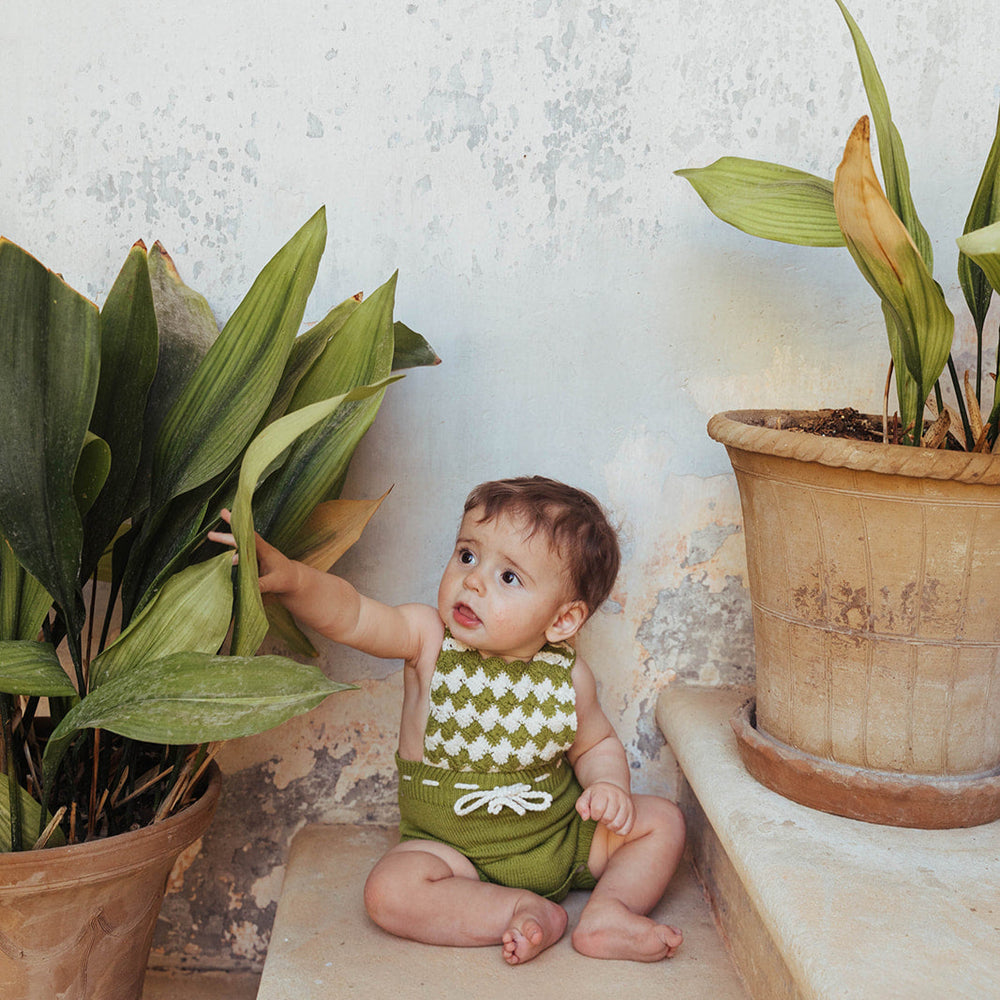 LITTLE LUCA ROMPER, OLIVE GREEN & CREAM – Lali