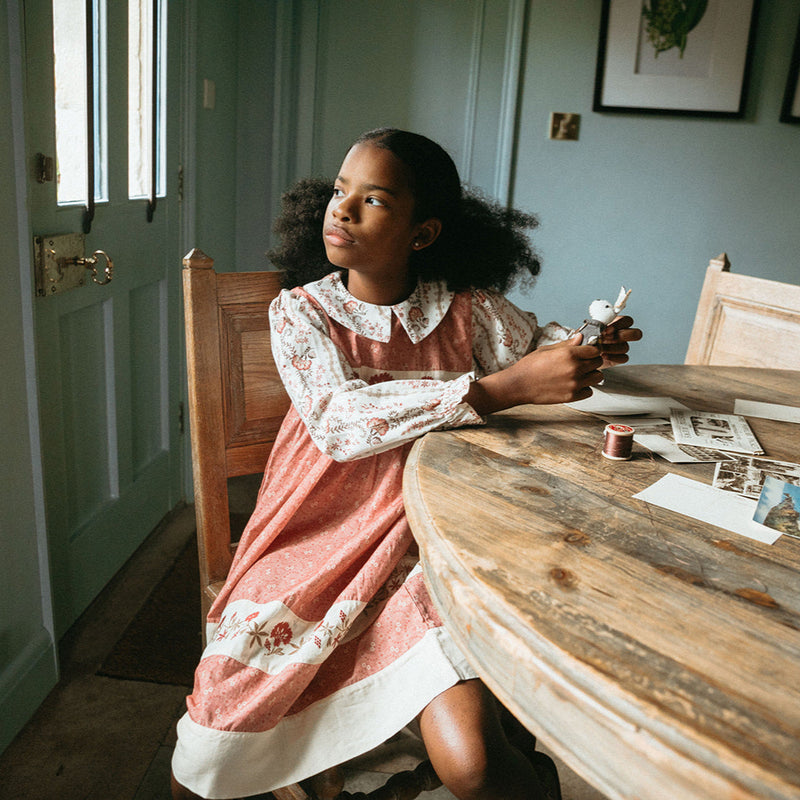 LOLA DRESS, DUSTY CEDAR/FALL VINE PRINT/OLD ROSE