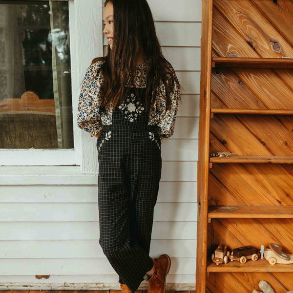 EMBROIDERED OVERALLS, NAVY YARN DYE