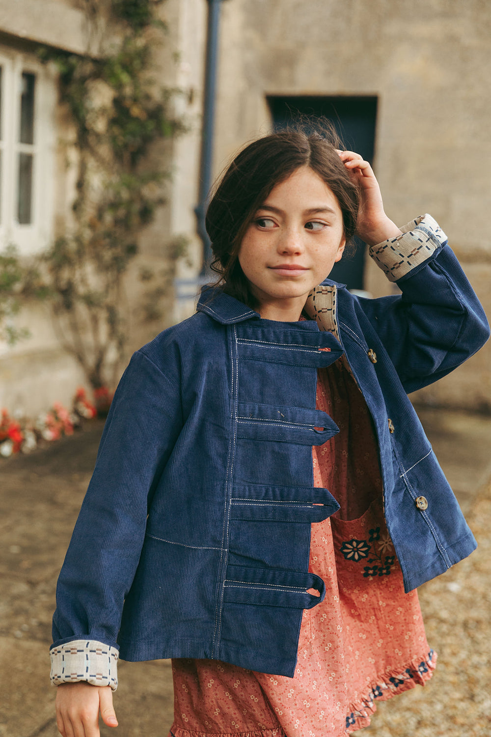 lali kids リバーシブル 刺繍 ジャケット TOGGLE JACKET, BIJOU BLUE CORDUROY – Lali