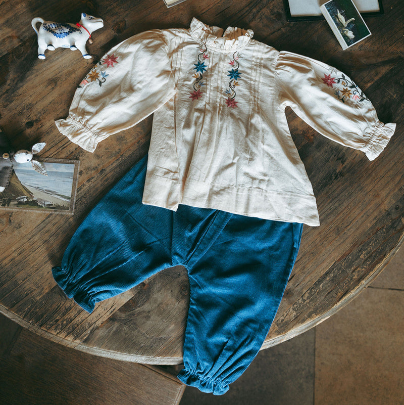 LITTLE LUNA SET, IVORY & BIJOU BLUE CORDUROY