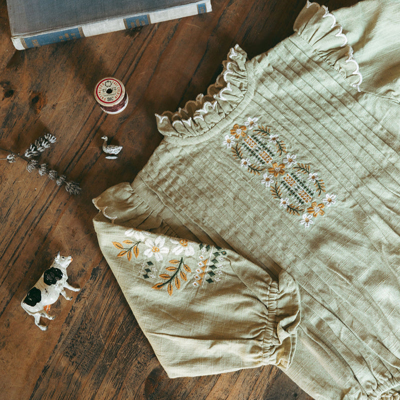 LITTLE MARIE ROMPER, FADED MOSS