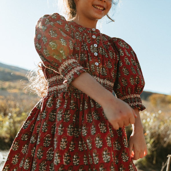 ELEANOR DRESS, RED BLOCK PRINT