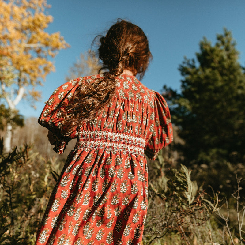 ELEANOR DRESS, RED BLOCK PRINT