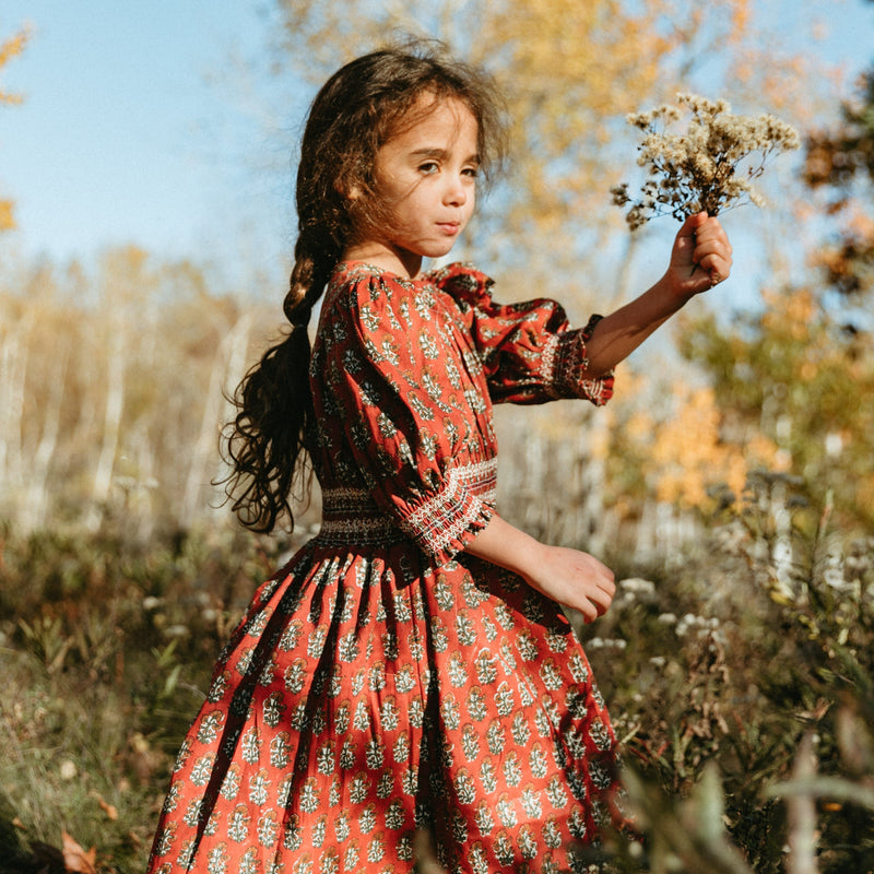 ELEANOR DRESS, RED BLOCK PRINT