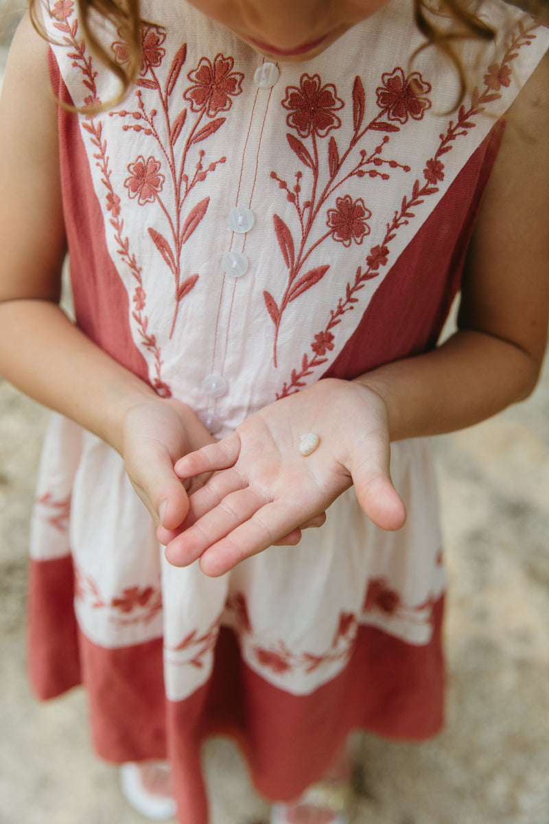 VIVI DRESS, BRICK RED LINEN & PALE PINK Lali VIVI DRESS, BRICK RED LINEN & PALE PINK Lali