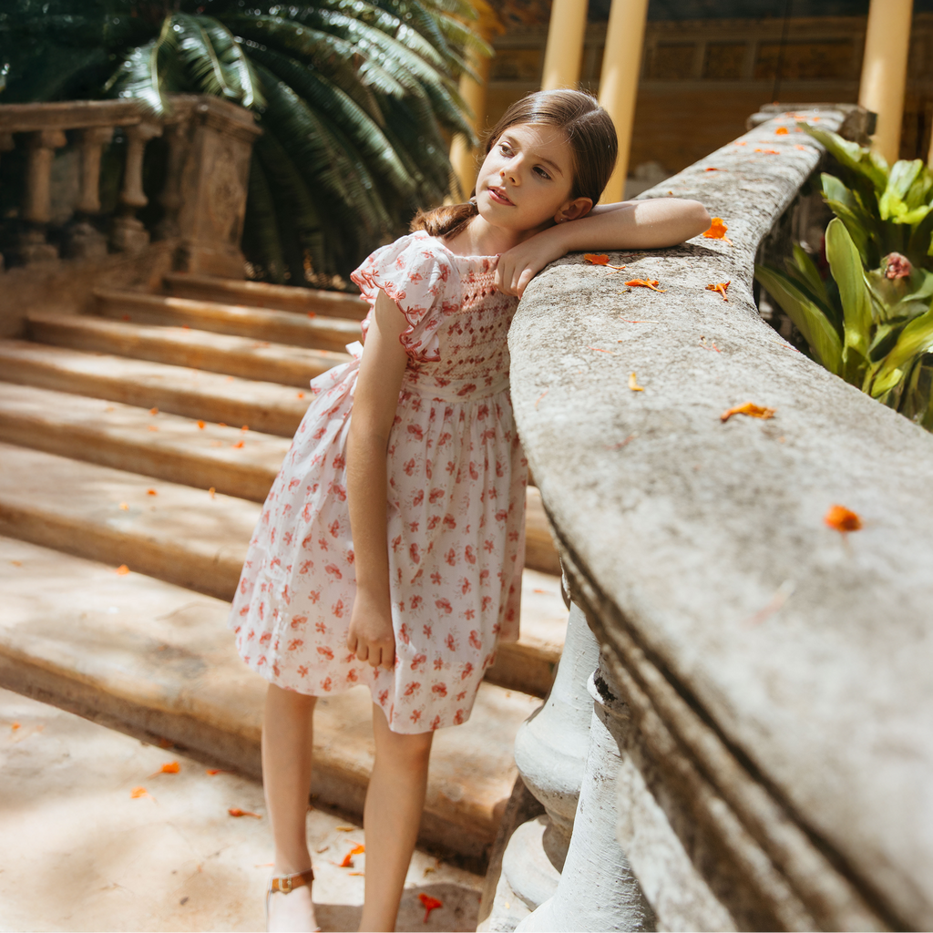 IZZY SMOCK PINAFORE, WATERCOLOR FLOWER PRINT – Lali