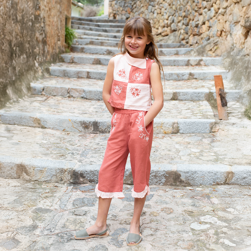 PEDAL PUSHER SET, BRICK RED & PALE PINK