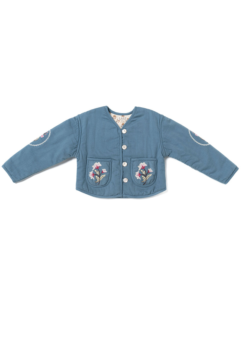 REVERSIBLE JACKET, BLUE EMBROIDERY/TEXTURED FLORAL