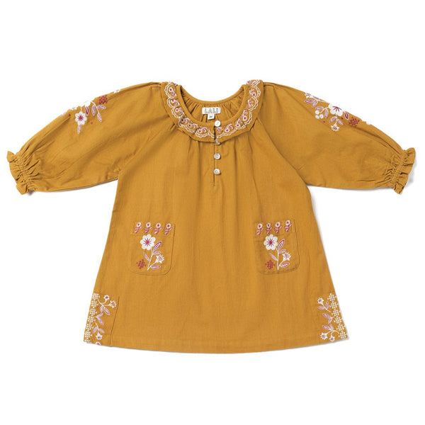 SHIFT DRESS, MUSTARD EMBROIDERY