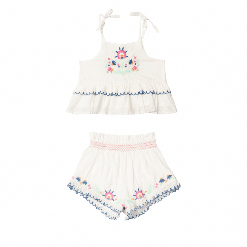 SUMMER BLOSSOM SET, PEARL WITH EMBROIDERY