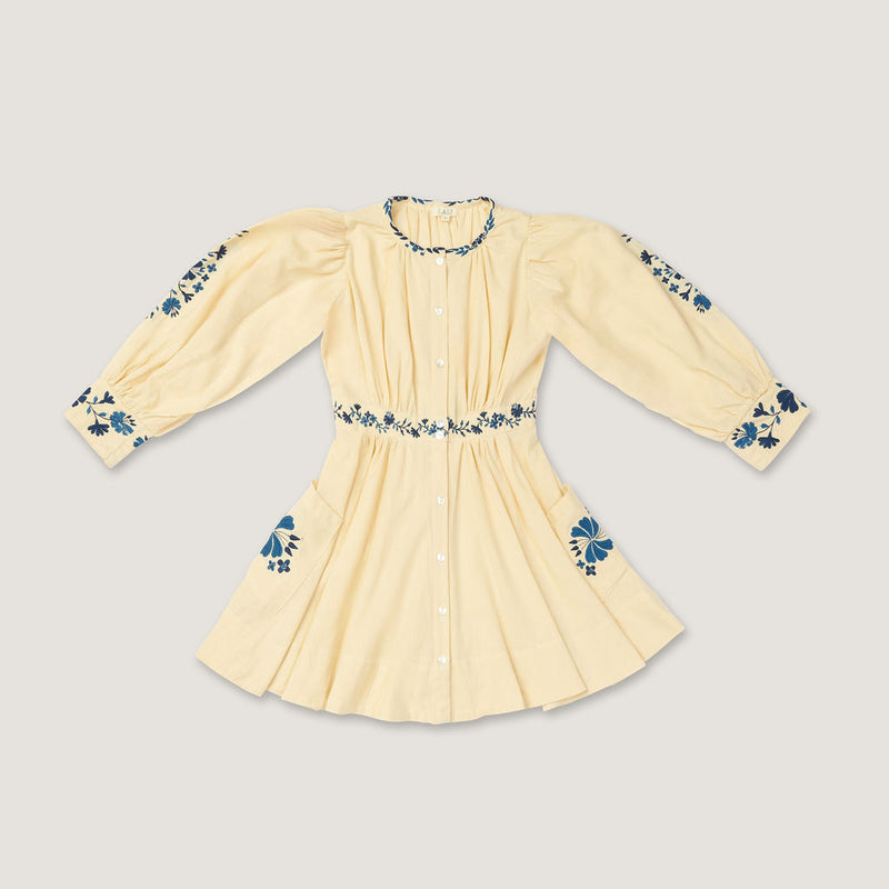 BLAIR DRESS, MACADAMIA WITH EMBROIDERY