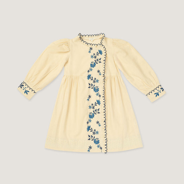 FLORENCE DRESS, MACADAMIA WITH EMBROIDERY