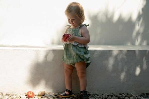 SUMMER FLORA ROMPER, GARDEN PLAID WITH EMBROIDERY