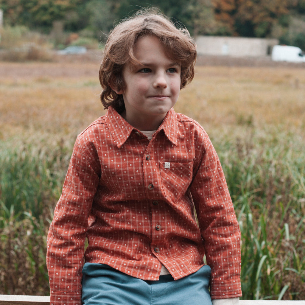 LONG-SLEEVED HENRI SHIRT, AUBURN JACQUARD – Lali