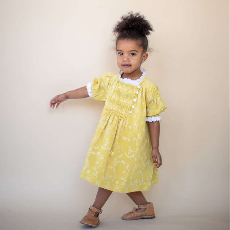 SKYE DRESS, MISTED YELLOW EMBROIDERY