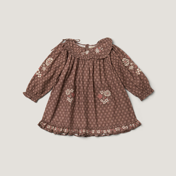 BELLE DRESS, BROWN BLOCK PRINT