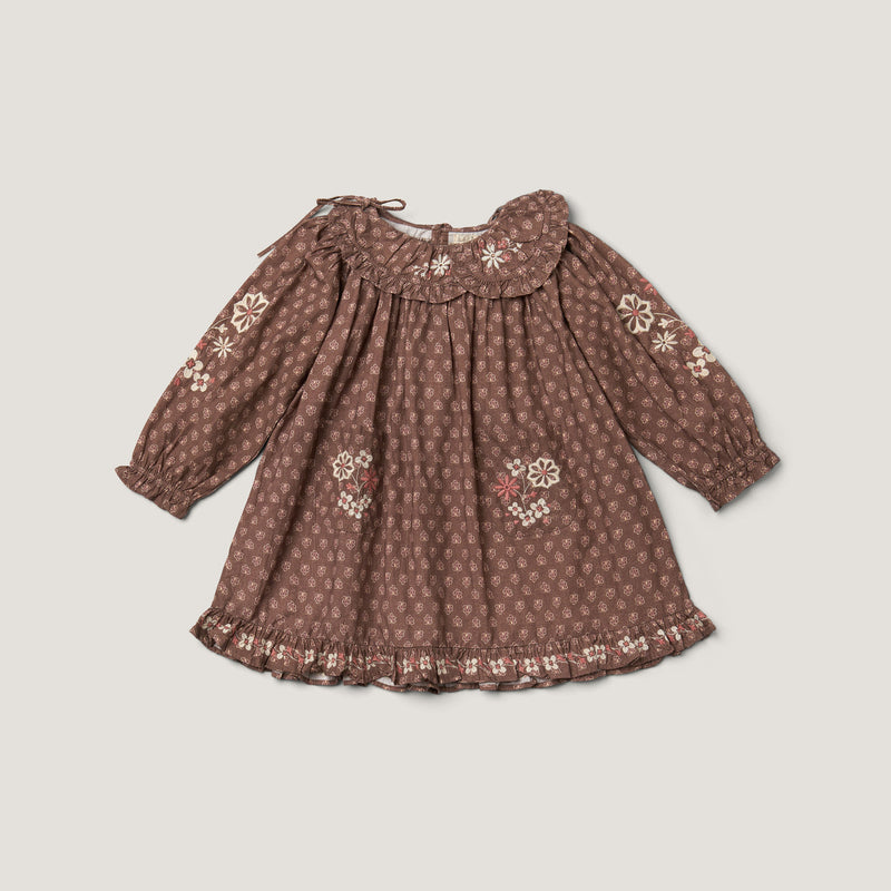 BELLE DRESS, BROWN BLOCK PRINT