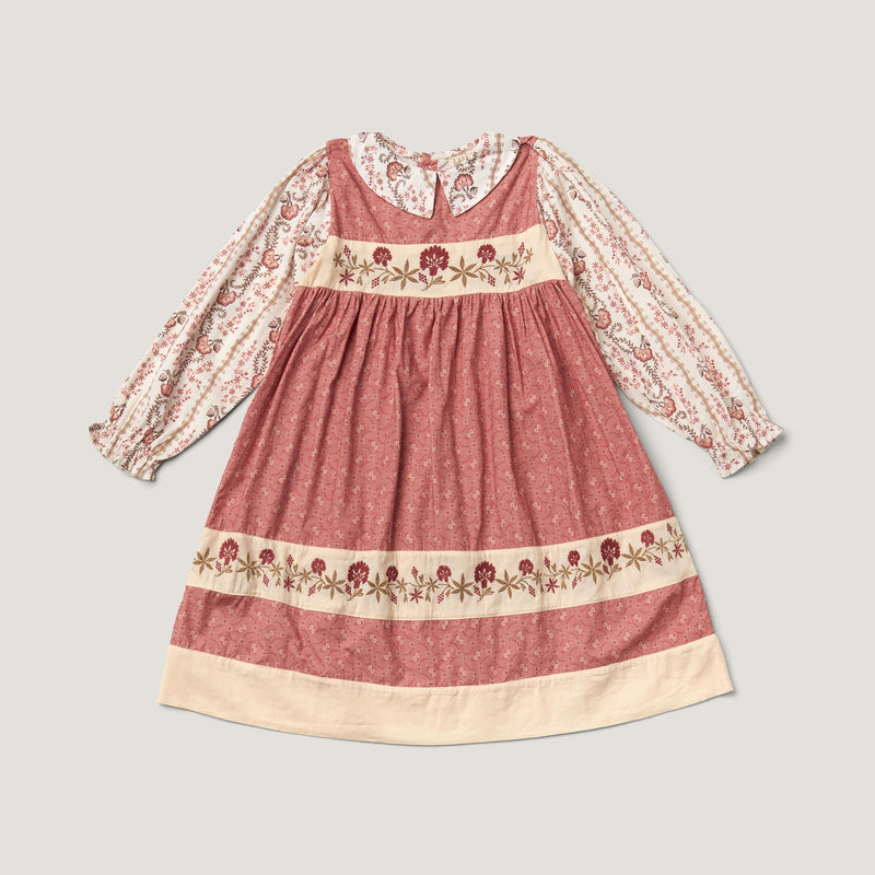 LOLA DRESS, DUSTY CEDAR/FALL VINE PRINT/OLD ROSE
