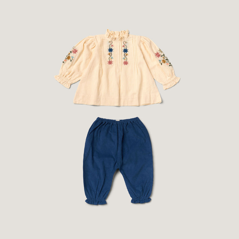 LITTLE LUNA SET, IVORY & BIJOU BLUE CORDUROY