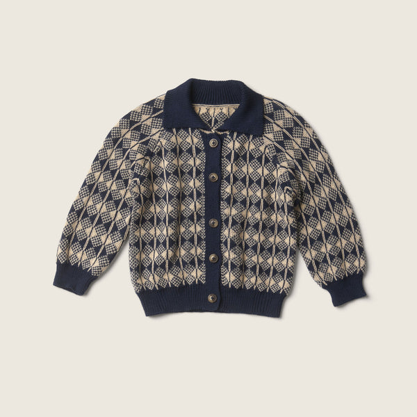 ROWAN CARDIGAN, IVORY & BIJOU BLUE