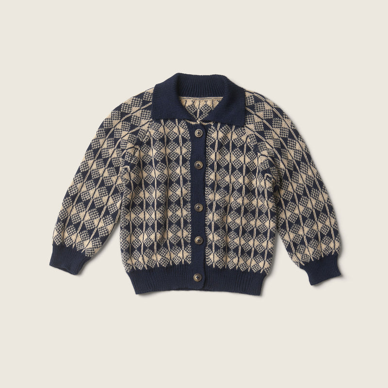 ROWAN CARDIGAN, IVORY & BIJOU BLUE