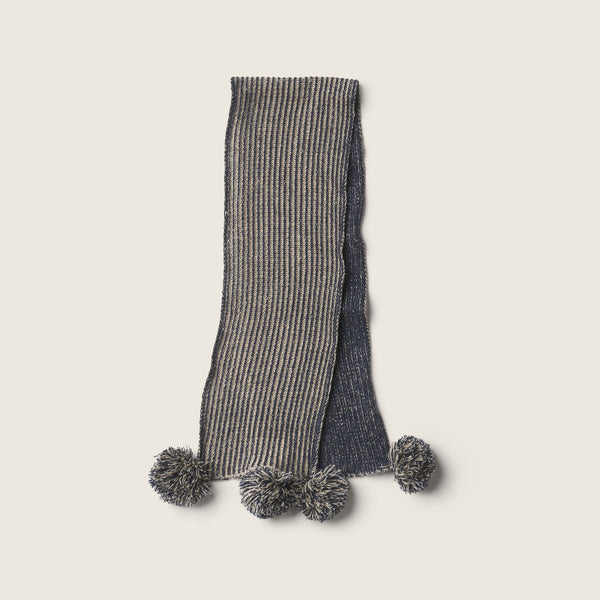 POM POM SCARF, IVORY & BIJOU BLUE