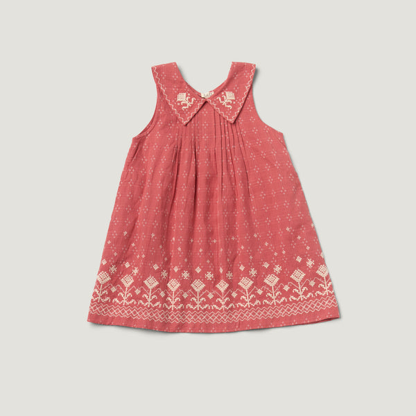 SOFIA DRESS, CORAL CROSSSTITCH