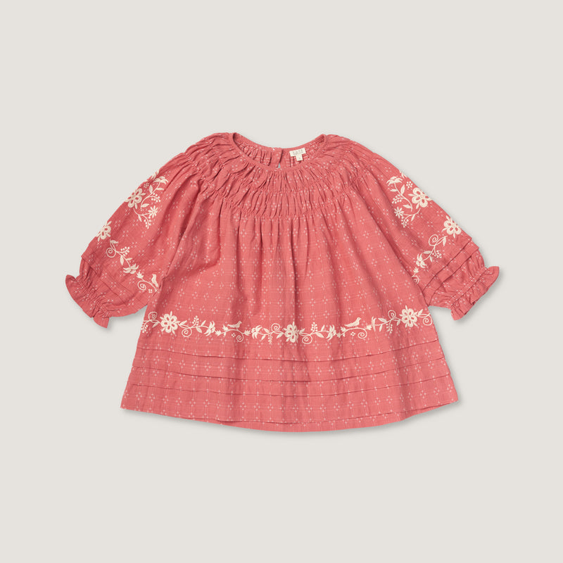 TULIP PINTUCK DRESS, CORAL CROSSSTITCH