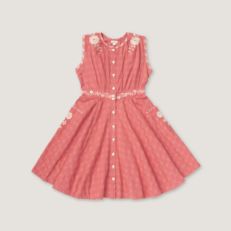 pink claudette dress CLAUDETTE DRESS, CORAL CROSSSTITCH 2