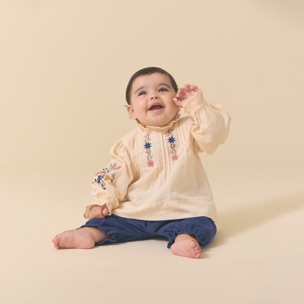 LITTLE LUNA SET, IVORY & BIJOU BLUE CORDUROY